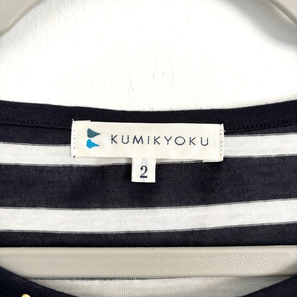 Kumikyoku Blue and White Striped 3/4 Sleeve Top Studded Neckline Size 2 / US M - Picture 3 of 10